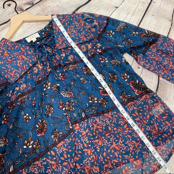 EVERLY Boho Lace Up Peasant Top S Blue - Picture 7 of 7